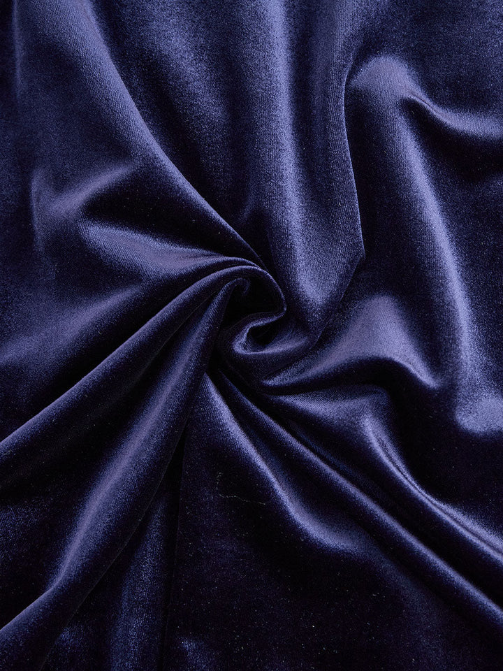 Women's Navy Blue Velvet Long-Sleeve Midi Dress - Evening Elegance