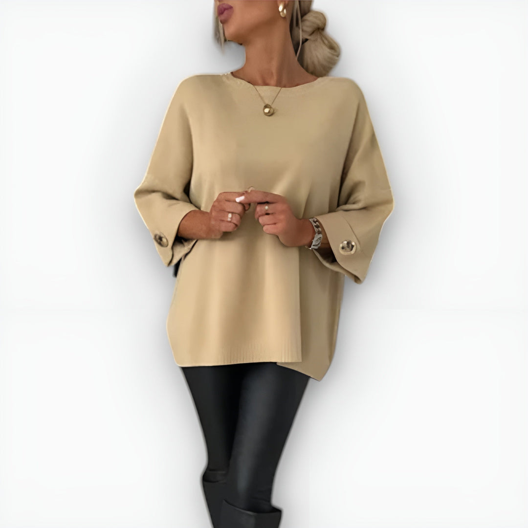 Women's Oversized Button-Cuff Sweater - Everyday Elegance