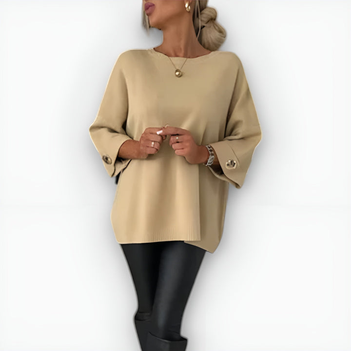 Women's Oversized Button-Cuff Sweater - Everyday Elegance