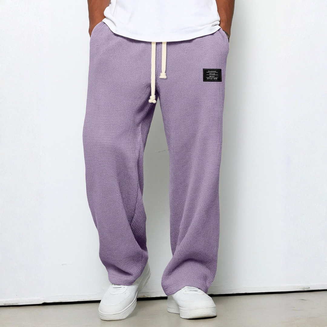 Men's Waffle-Knit Cotton Trousers - Relaxed Casual Joggers