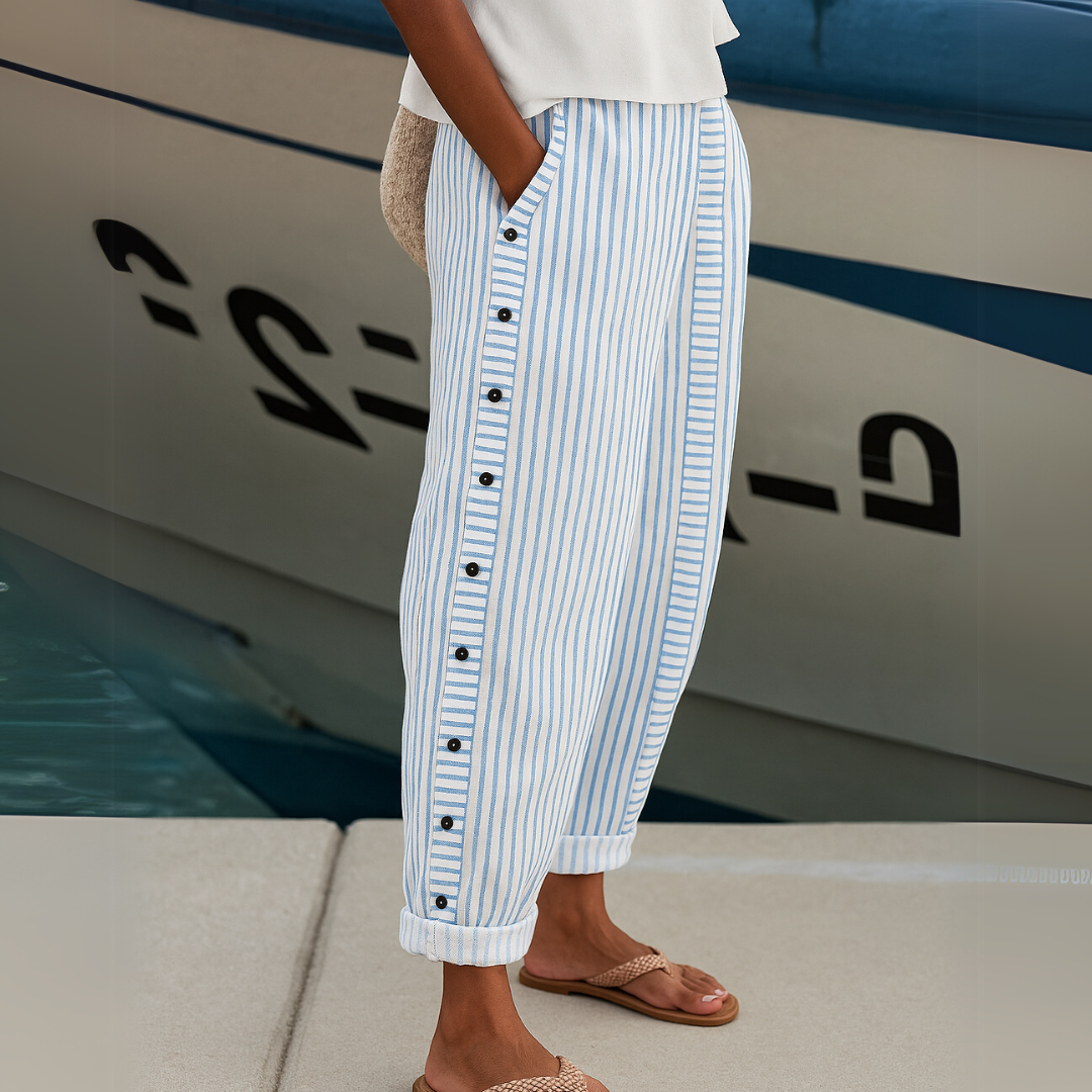 Women's Striped Button-Front Pants - Elegant Versatile Style