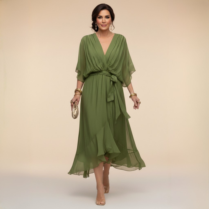 Women's Chiffon V-Neck Dress - Lightweight & Elegant