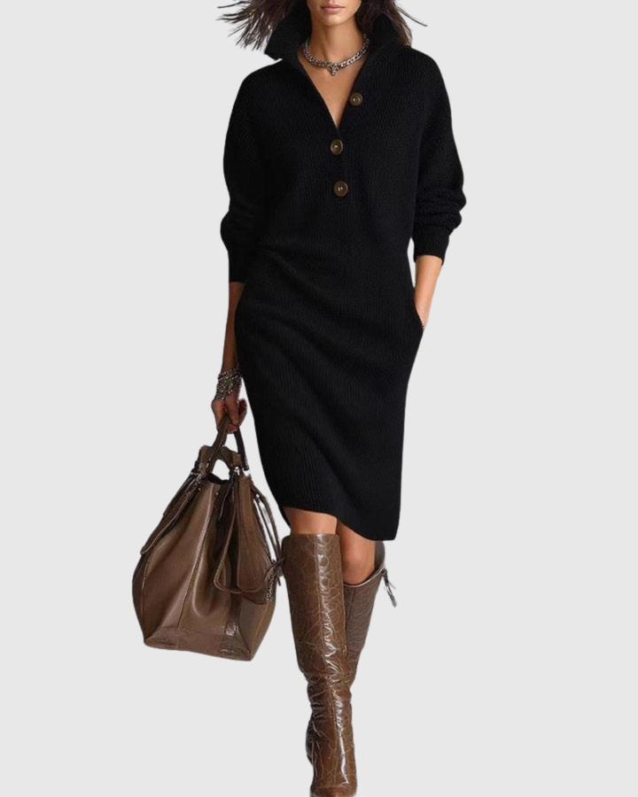 Women's Pure Wool Knit Midi Dress - Timeless Winter Elegance