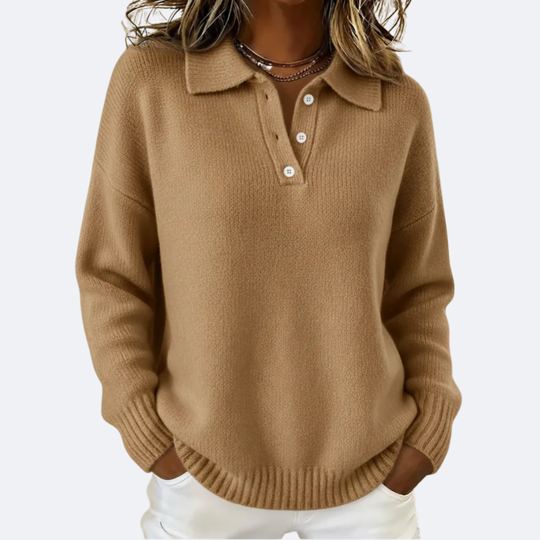 Women's Soft Knit Polo Collar Sweater - Everyday Elegance