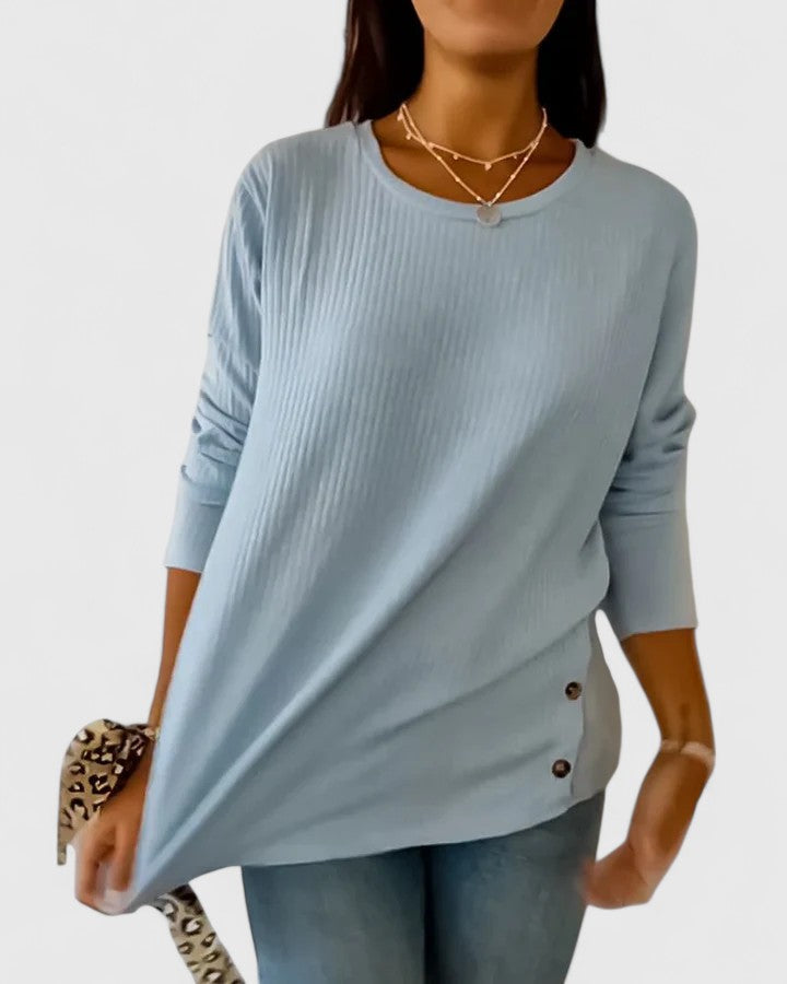 Women's Ribbed Button Side Relaxed Top - Effortless Everyday Layer