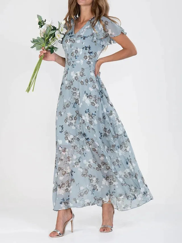 Women's Floral V-Neck Maxi Dress - Effortless Everyday Charm