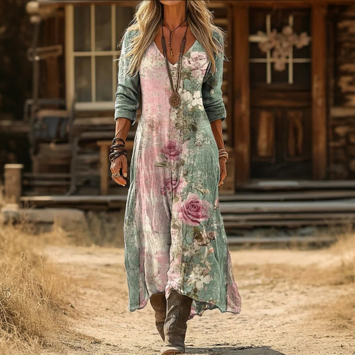 Women's Cotton Blend Vintage-Inspired Long Sleeve Dress