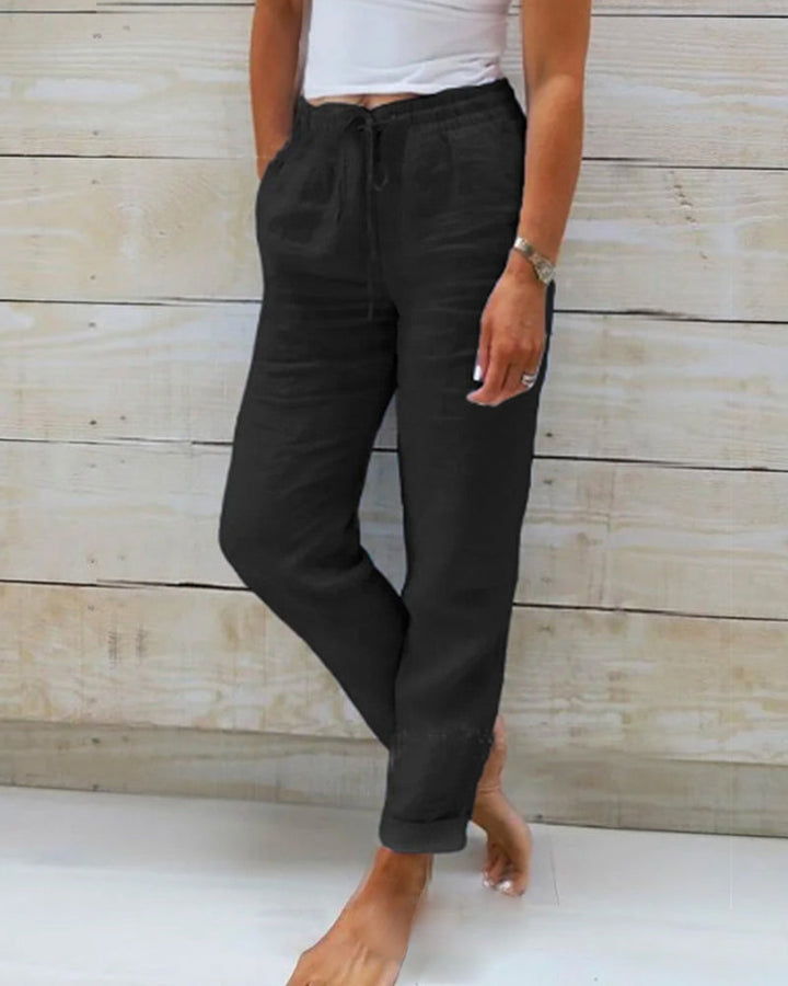 Women's Luxury Cotton-Linen Tailored Trousers - Elegant Everyday