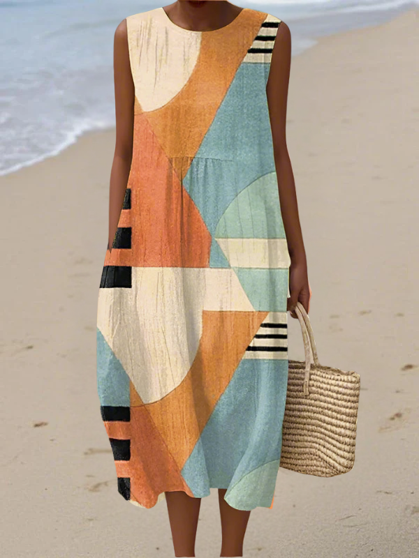 Women's Geometric Midi Dress - Effortless Everyday Style