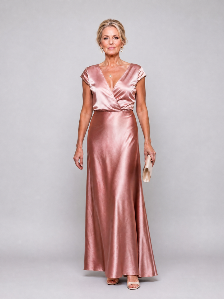 Women's Cap Sleeve Wrap Bodice Maxi Dress - Evening Special
