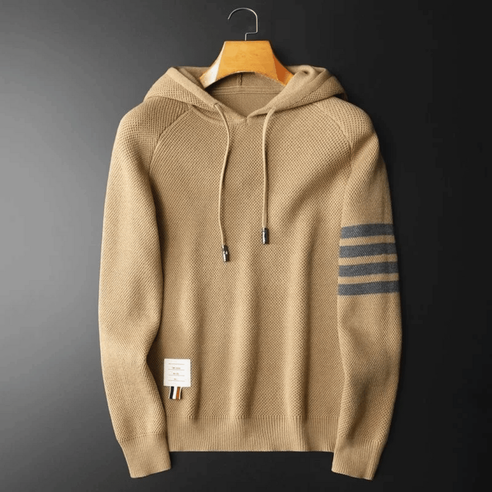 Men's Textured Knit Hoodie – Contrast Stripe Relaxed Fit