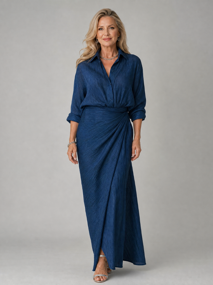 Women's Long Sleeve Wrap Front Maxi Dress - Effortless Polished Look
