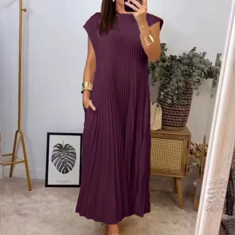Women's Pleated Sleeveless Maxi Dress - Timeless Comfort