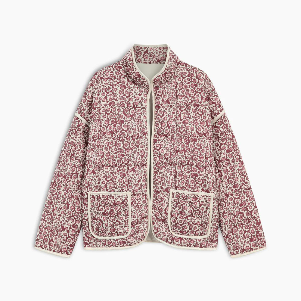 Women's Quilted Floral Coat – Pink Blossom Spring Jacket