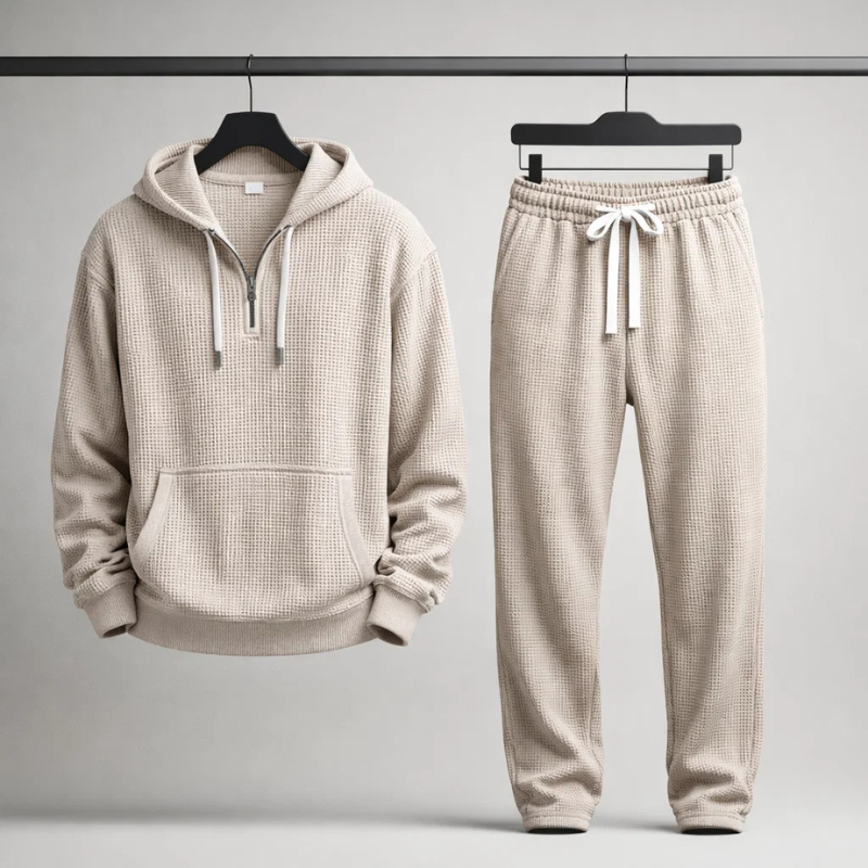 Men's Waffle-Knit Set – Quarter-Zip Hoodie & Joggers
