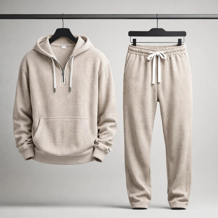 Men's Waffle-Knit Set – Quarter-Zip Hoodie & Joggers