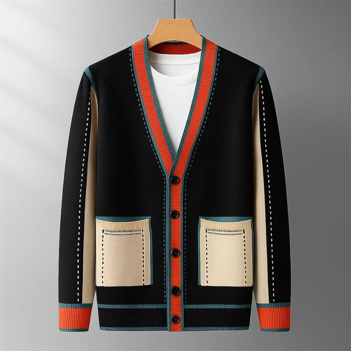 Men's Wool-Blend Cardigan – Contrast Trim Knit Jumper