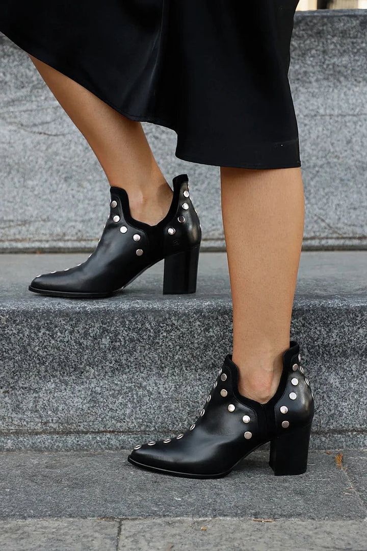 Women's Studded Ankle Boot with Wide Heel – Rock-Chic Comfort