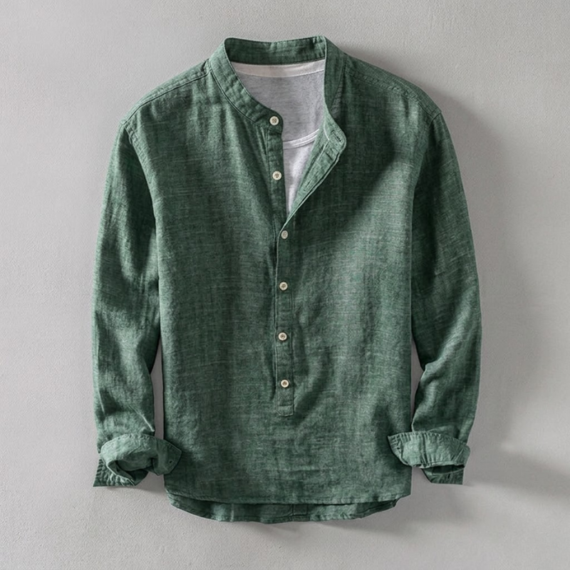 Men's Japanese Linen Henley Shirt – Breathable Summer Smart Casual