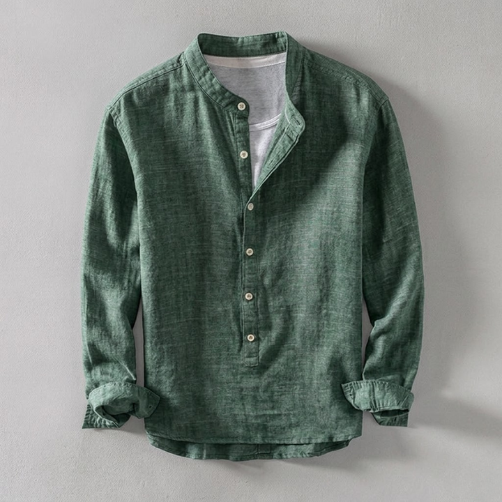 Men's Japanese Linen Henley Shirt – Breathable Summer Smart Casual