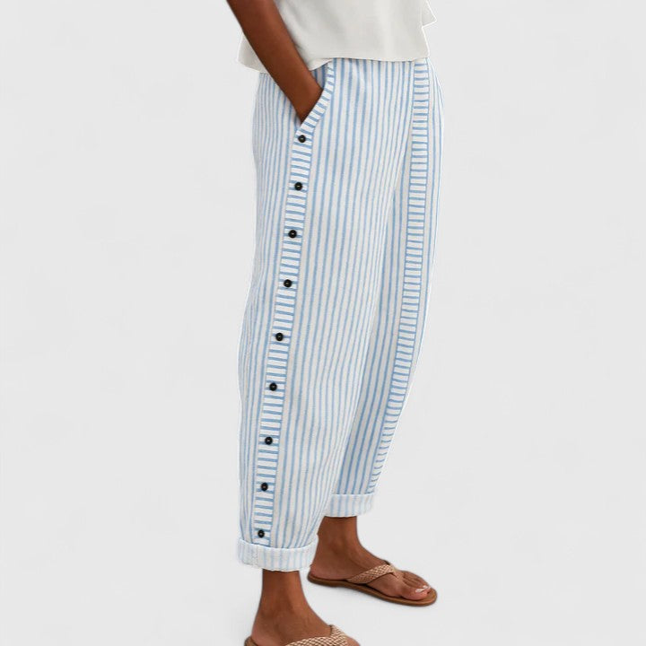 Women's Striped Sophisticated Trousers - Chic Coastal Style