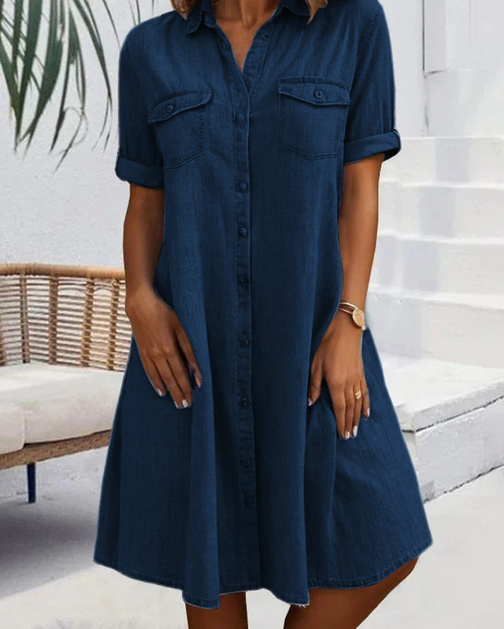 Women's Ollie Denim Button-Up Short Sleeve Dress - Everyday Style