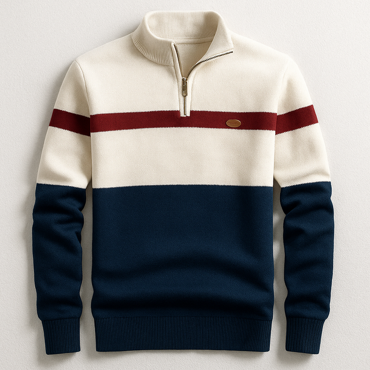 Men's Quarter-Zip Pullover – Colour-Block Cotton Jumper
