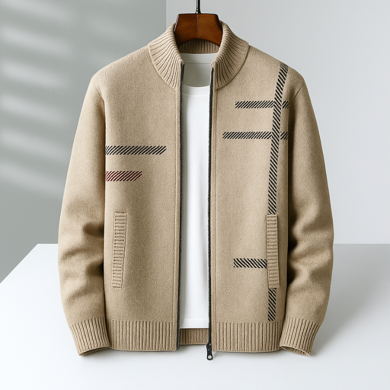 Men's Cashmere Jacket – Full-Zip Knit Layering Coat