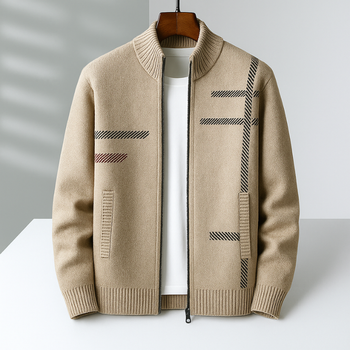Men's Cashmere Jacket – Full-Zip Knit Layering Coat