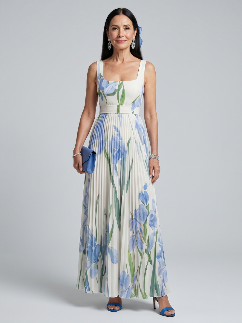 Women's Sleeveless Square Neck Floral Midi Dress - Quiet Statement