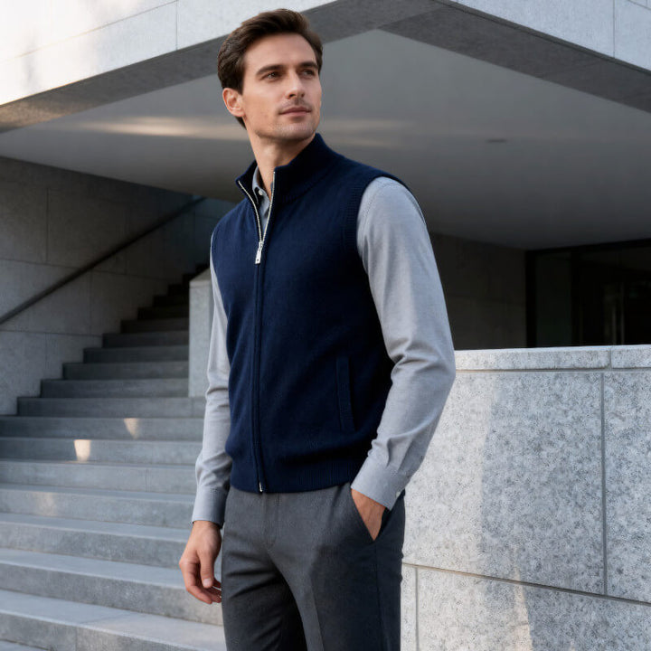 Men's Cashmere Gilet – Lightweight Zip Body Warmer Vest