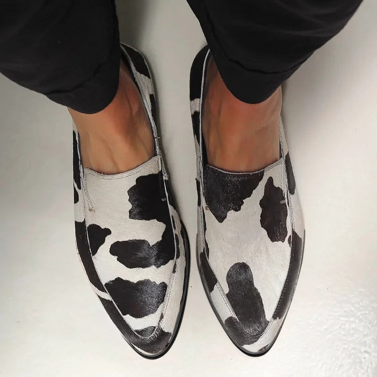 Women's Cow Print Slip-On Flats - Playful Everyday Cool