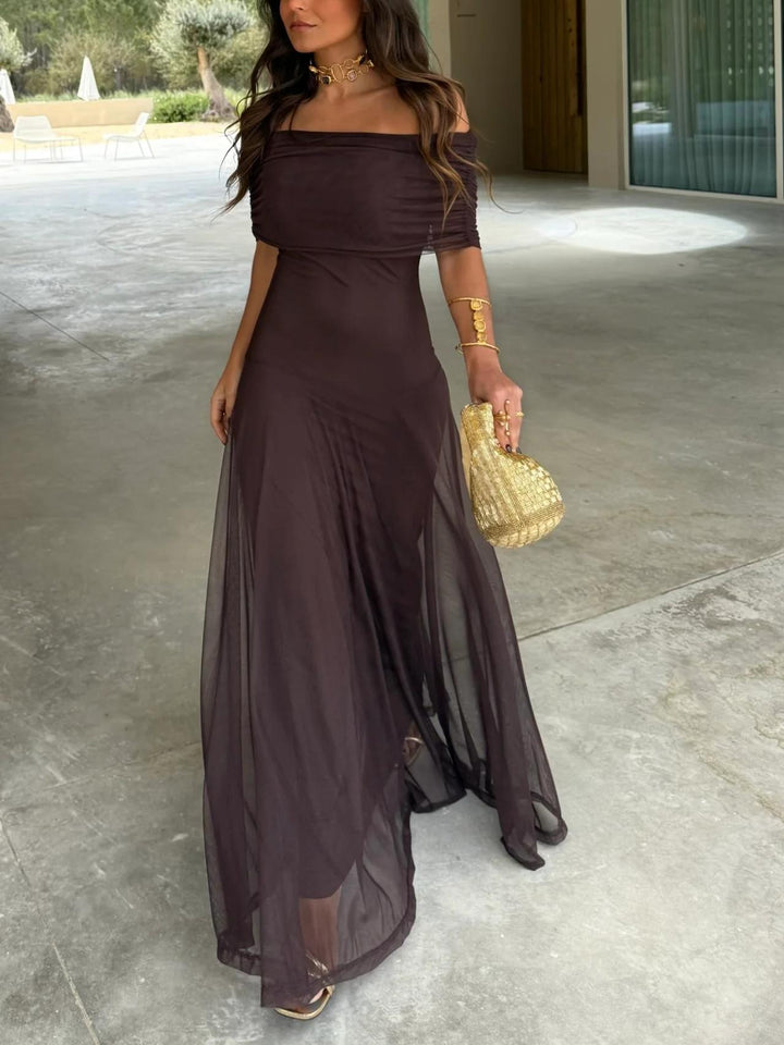 Women's Asymmetrical Mesh One Shoulder Maxi Dress - Effortless Charm