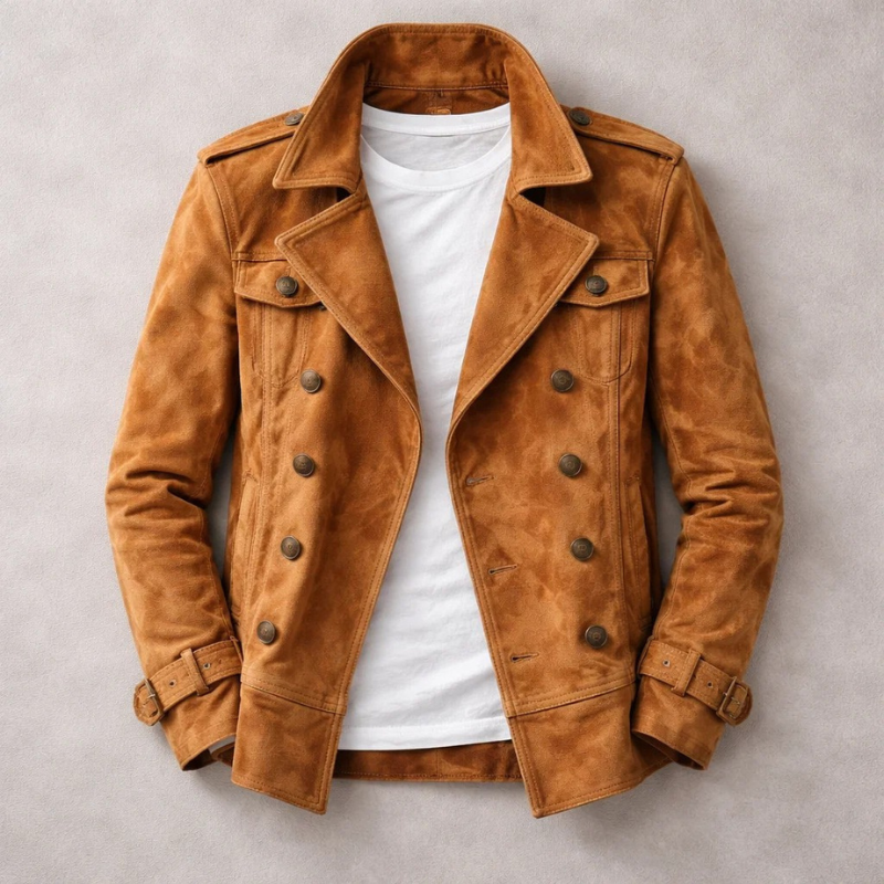 Men's Suede Peacoat – Double-Breasted Tailored Winter Coat