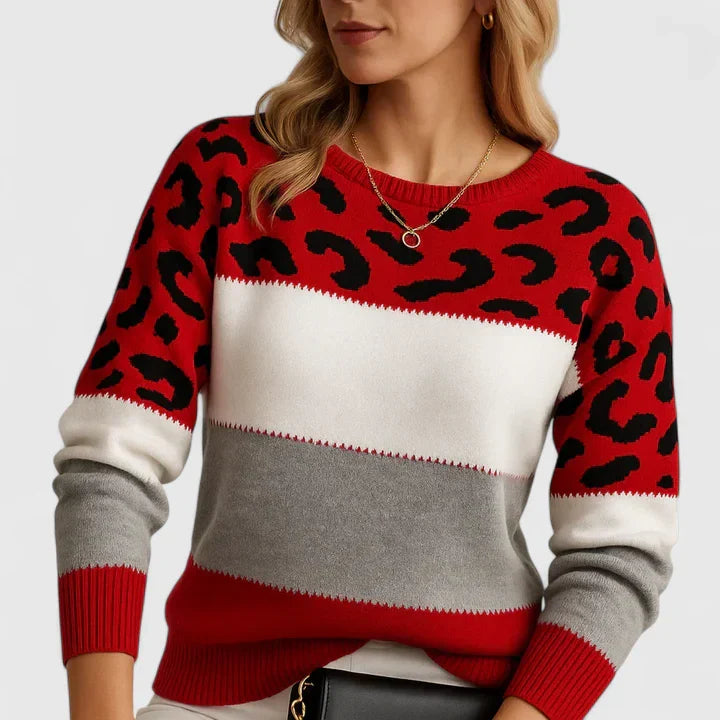 Women's Color Block Print Sweater - Artistic Everyday Style