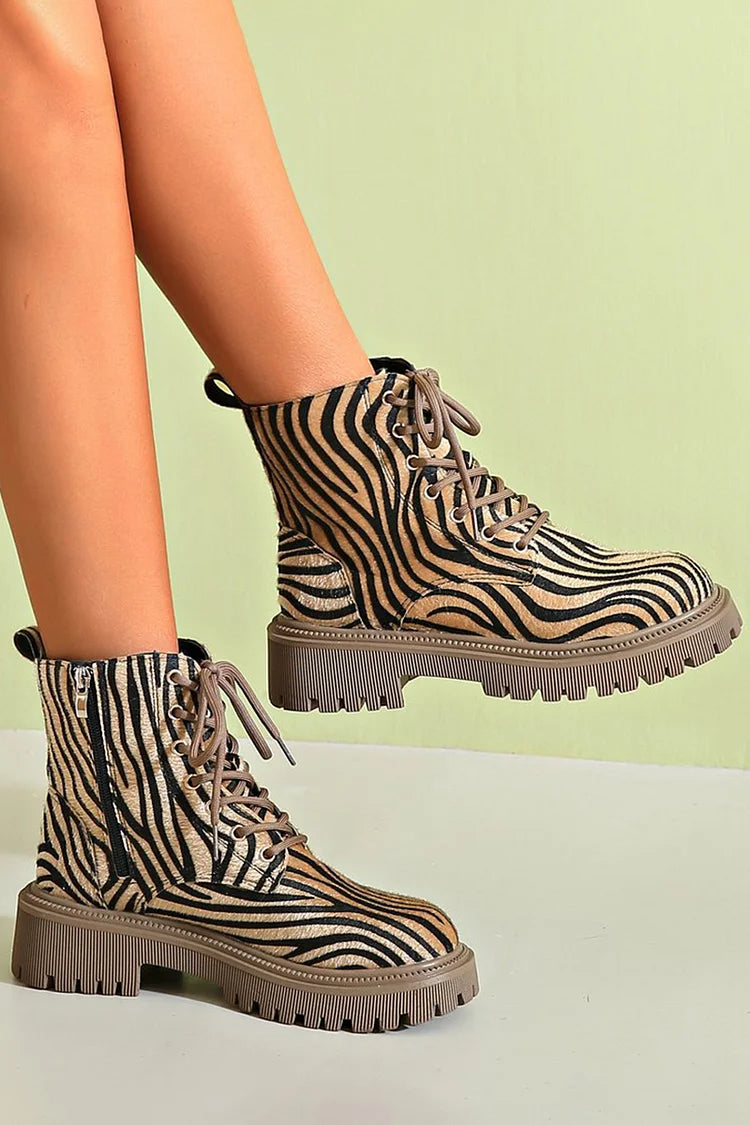 Women's Zebra Print Lace-Up Boots - Wild Style with Everyday Edge