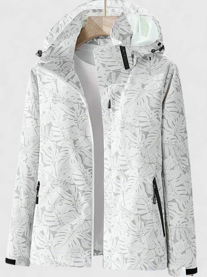 Women's Leaf Print Hooded Jacket - Lightweight & Versatile