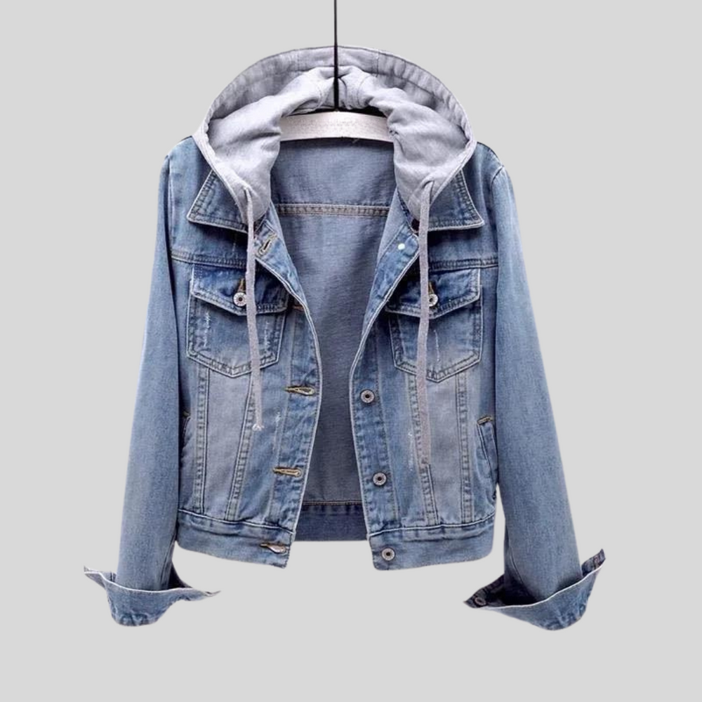 Women's Denim-Look Hooded Jacket – Lightweight Casual Layer