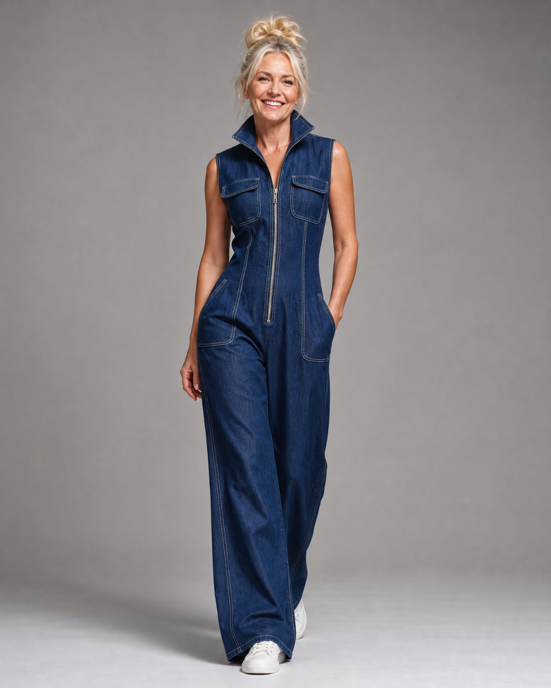 Women's Denim Wide Leg Jumpsuit - Effortless Everyday Style