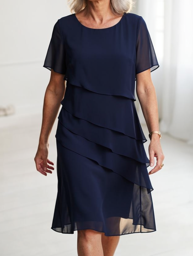 Women's Layered Ruffle Midi Dress - Elegant and Lightweight