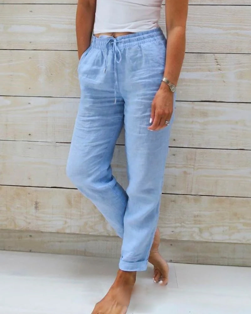 Women's Luxury Cotton-Linen Tailored Trousers - Elegant Everyday