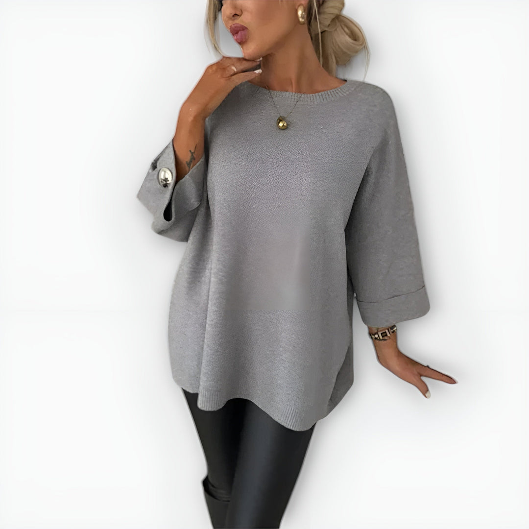 Women's Oversized Button-Cuff Sweater - Everyday Elegance