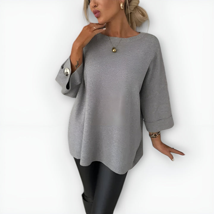 Women's Oversized Button-Cuff Sweater - Everyday Elegance