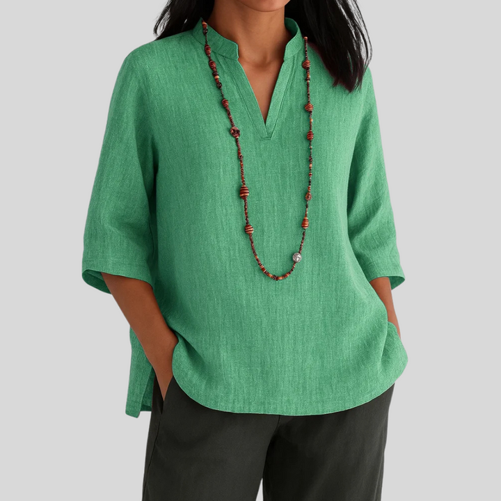 Women's Relaxed Split-Neck Blouse - Effortless Everyday Elegance