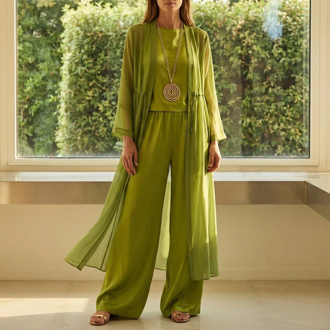 Women's Relaxed Drapey Tunic & Wide-Leg Pants Set - Effortless Style