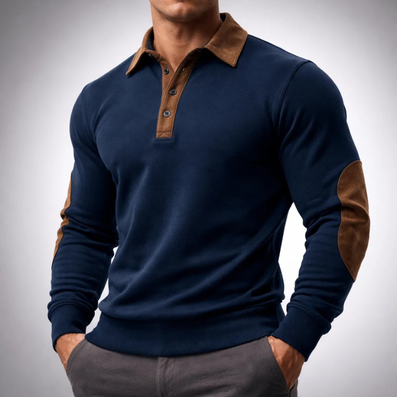 Men's Cotton Long-Sleeve Polo Pullover – Smart-Casual Knit