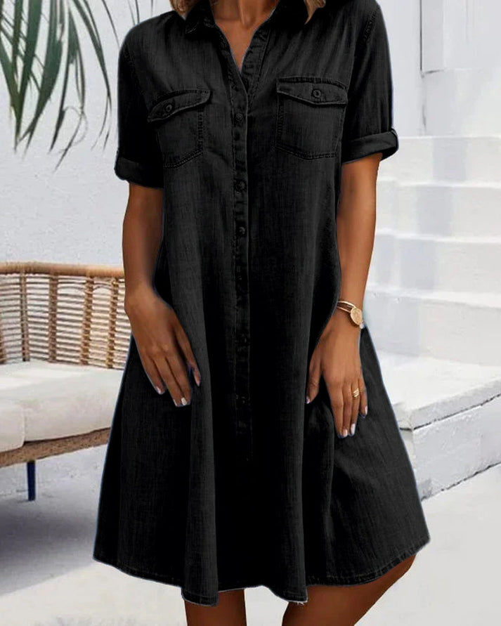 Women's Ollie Denim Button-Up Short Sleeve Dress - Everyday Style