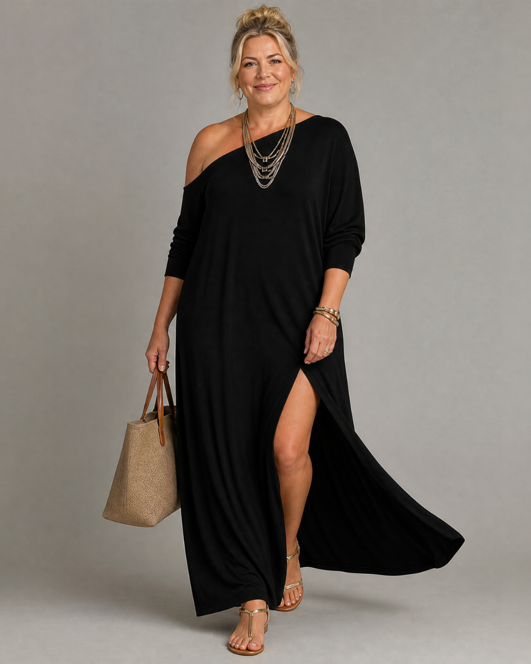 Women's One Shoulder Flowing Midi Dress - Warm Days & Evenings