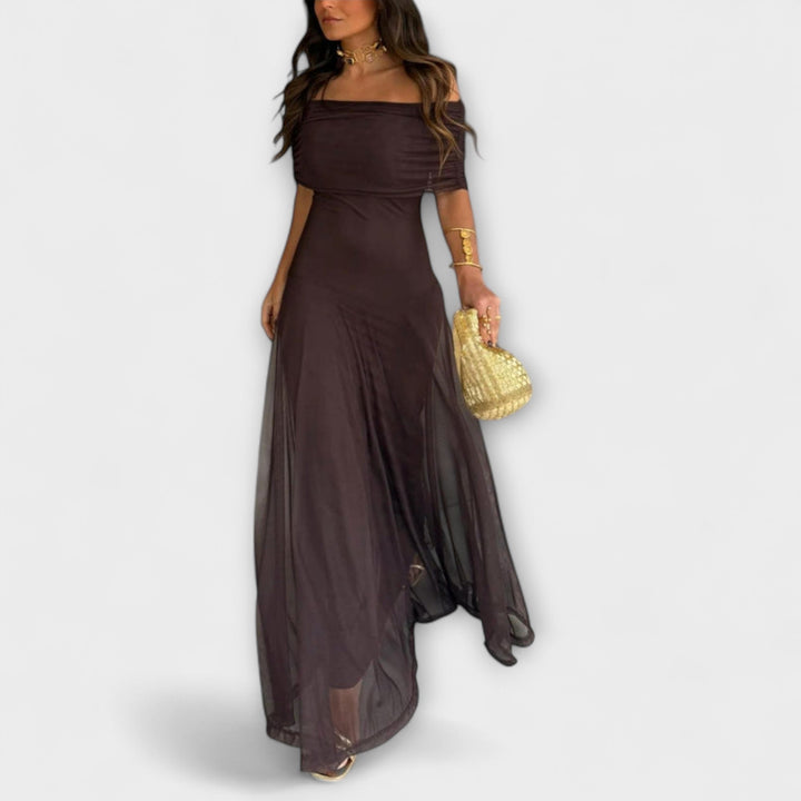 Women's One-Shoulder Mesh Maxi Dress - Effortless Summer Elegance