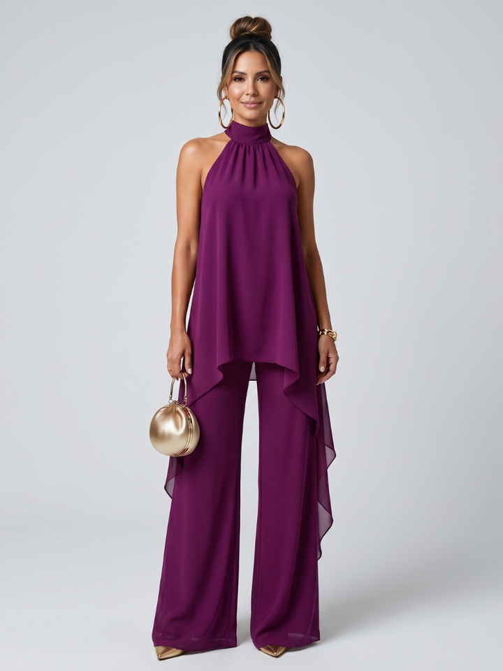 Women's Asymmetric Tunic Top and Wide Leg Pants Set - Effortless Style